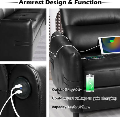 [New Arrival!]85” Black Faux Leather Couch with USB, 3 Seater Sofa Couches for Living Room, Large Mid Century Modern Office Apar