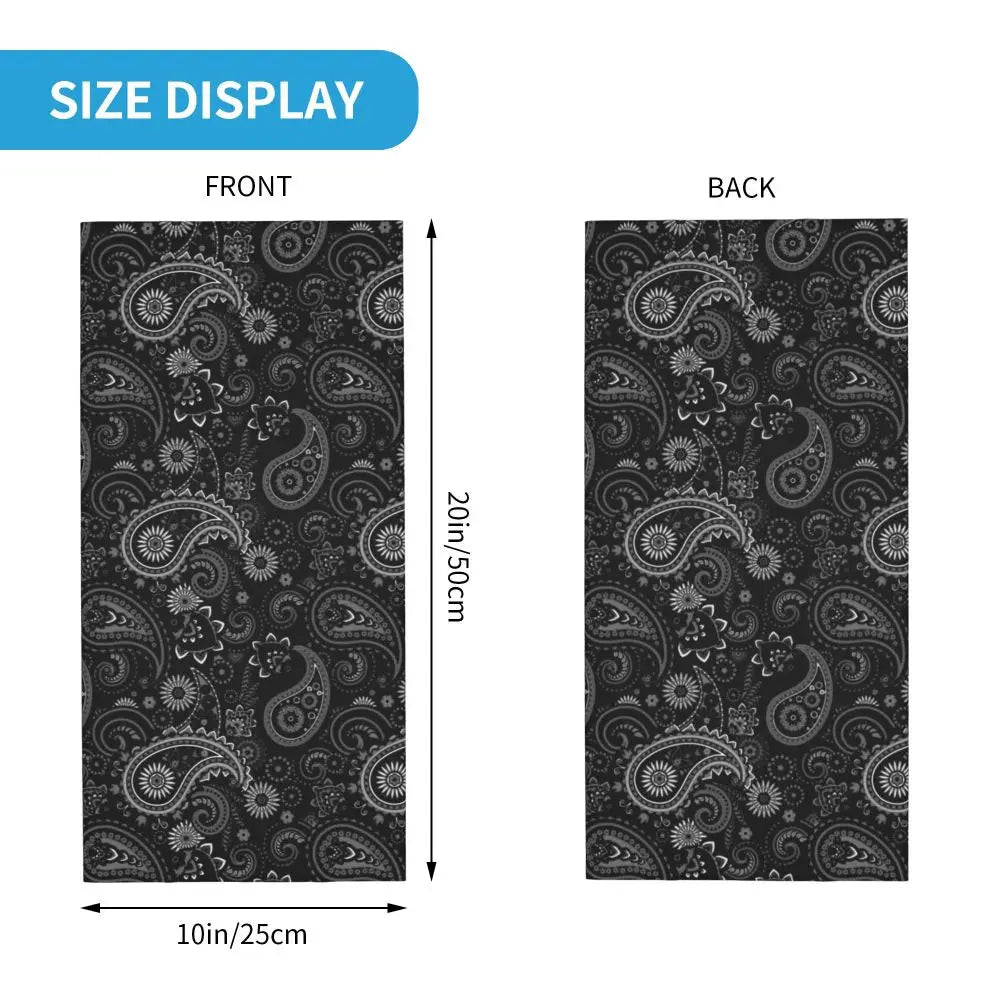 Custom Black Bandana Pattern Bandana Neck Gaiter for Hiking Cycling Women Men Wrap Scarf Paisley Style Headband Warmer