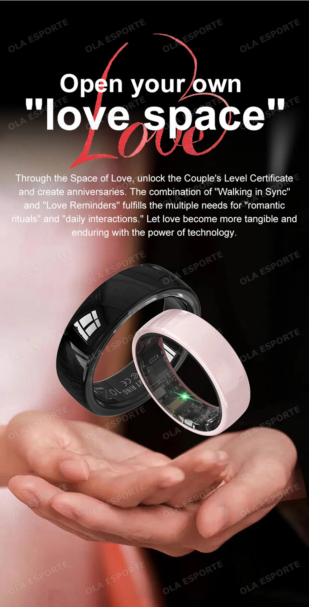Smart Couple Ring Bluetooth Connection Multiple Sports Modes Pedometer Fitness Rings Heart Rate Sleep Monitoring 5ATM Waterproof