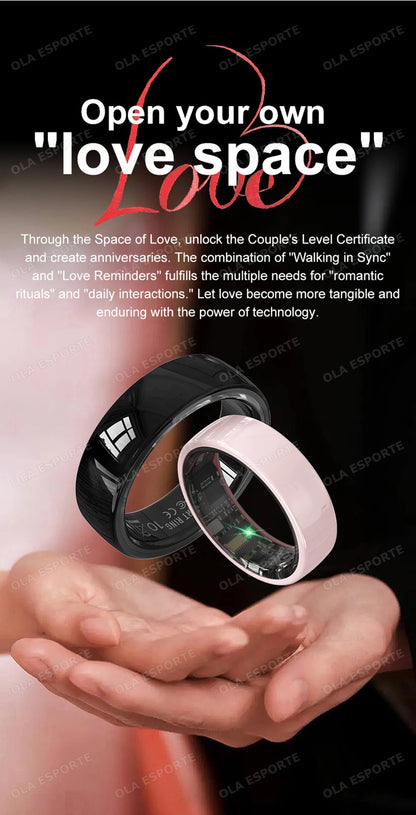 Smart Couple Ring Bluetooth Connection Multiple Sports Modes Pedometer Fitness Rings Heart Rate Sleep Monitoring 5ATM Waterproof