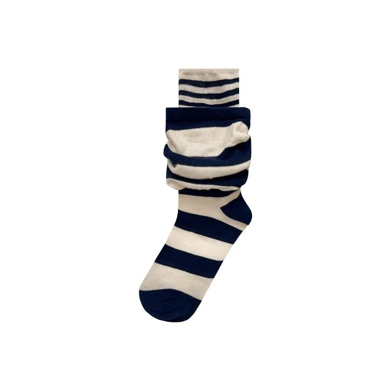 New Athletic Crew Dress Autumn Winter Sock Women Striped Versatile Pile Ankela Vertical Striped mid-calf New Trendy B8W167