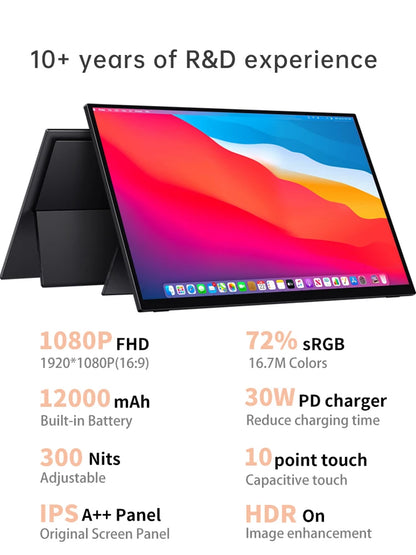 VCHANCE 15.6 Inch Portable Monitor Touchscreen with Battery 72%sRGB 300Nit Display with Stand for Laptop Mac Xbox PS5 Switch