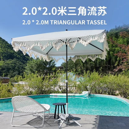 Seaside Resort Beach Umbrella Courtyard Tassel  Pool Terrace Parasol Square Umbrella