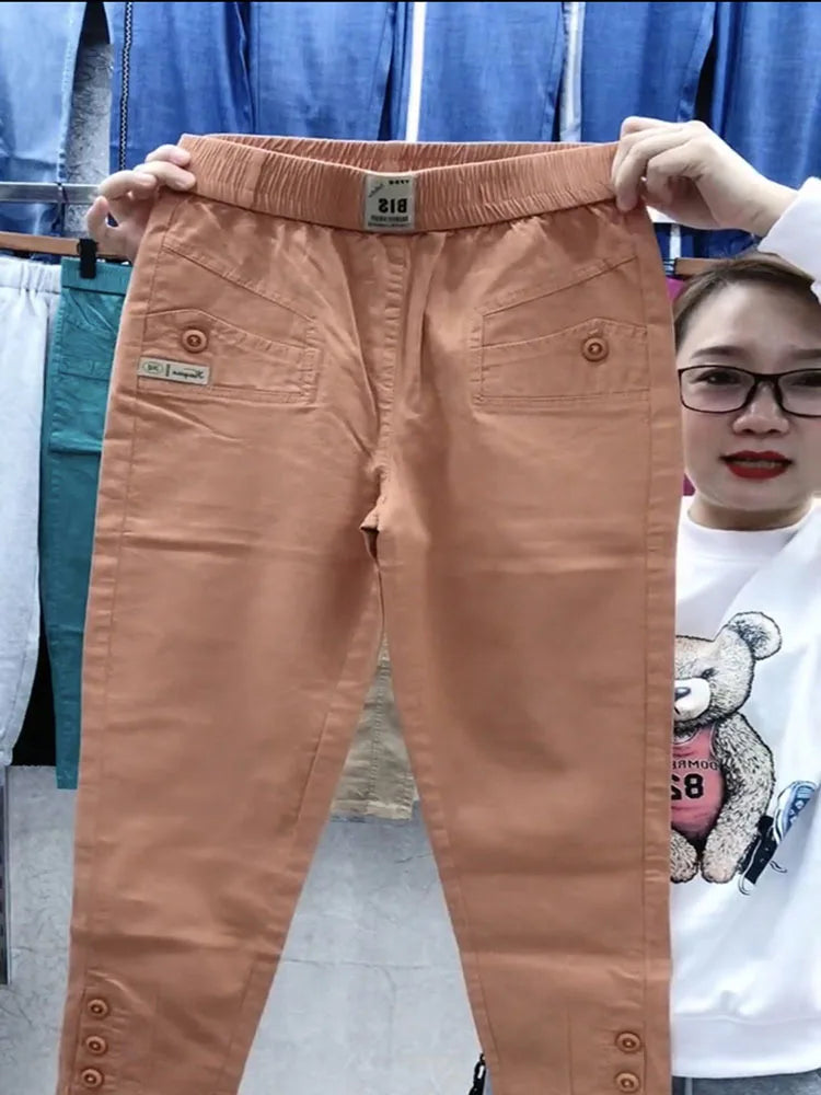 Women Cotton Linen Harun Pants Summer Loose New 2023 Ladies High Waist Versatile Thin Slim Casual Pants Female Nine-Point Pants