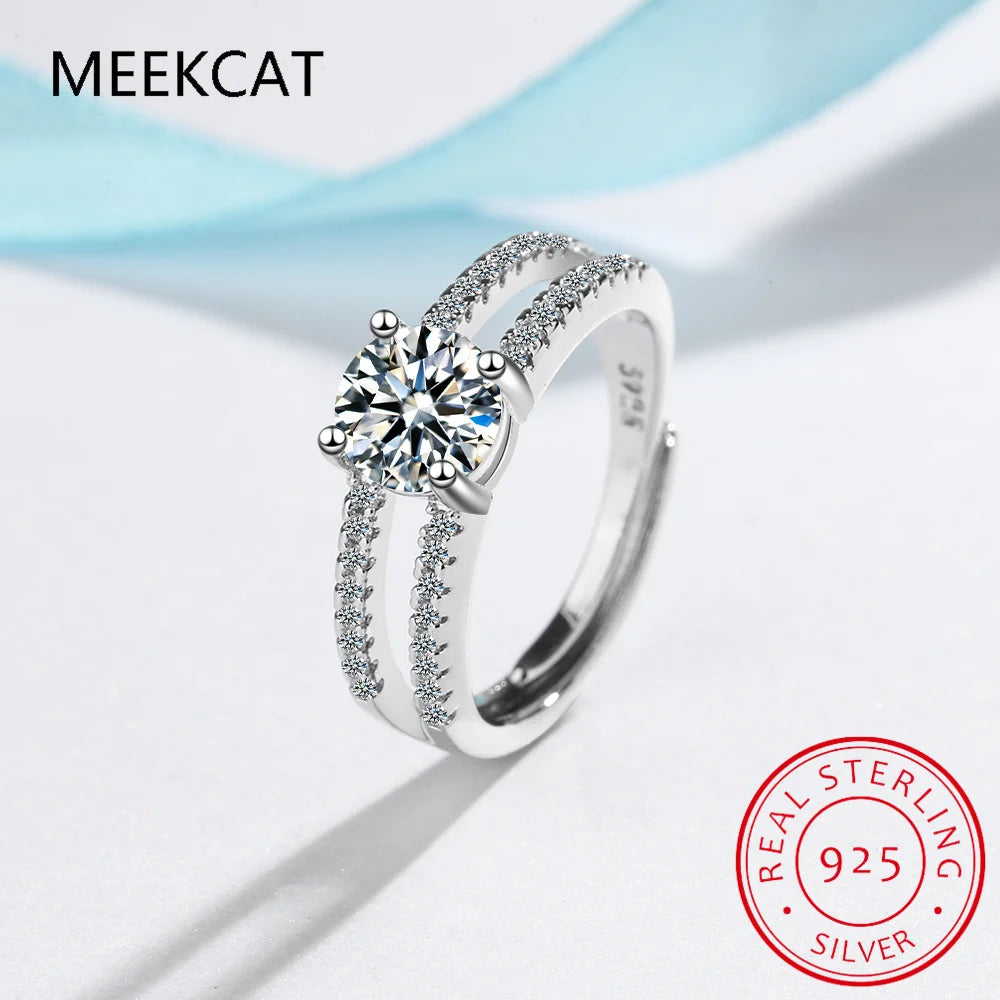 D Color VVS1 Moissanite Double Layer Adjustable Ring for Women Wedding Fine Jewelry 925 Sterling Silver Engagement Rings Gifts