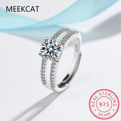 D Color VVS1 Moissanite Double Layer Adjustable Ring for Women Wedding Fine Jewelry 925 Sterling Silver Engagement Rings Gifts