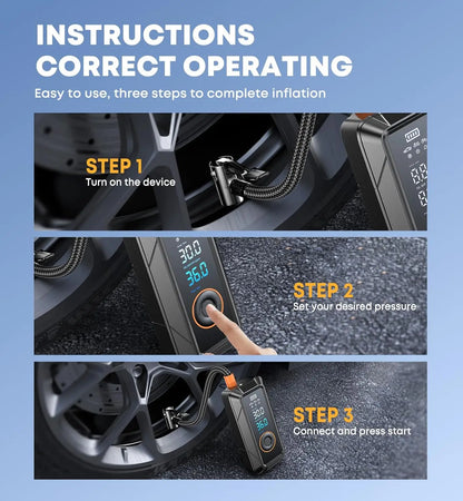 Portable tire inflation pump, wireless 12V DC inflation pump, suitable for car, bicycle, motorcycle tires, balls, etc
