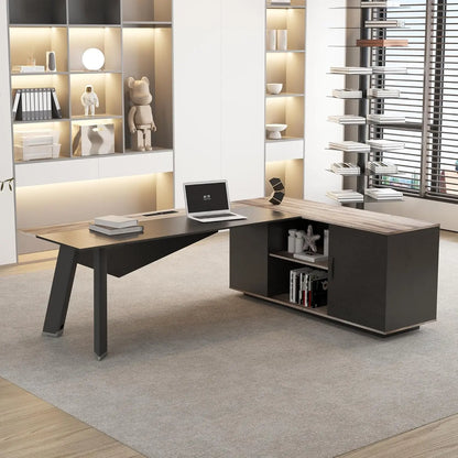 63in L-Shaped Executive Desk with 47" lateral File Cabinet/Storage Shelves Business Writing Table Computer Desk for Home Office