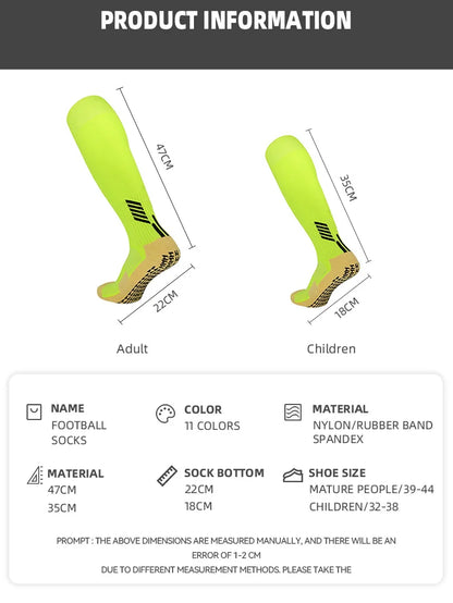 Anti Non Slip Football Socks Cut Black Long Length Adhesive Towel High Leg Grip Soccer Stockings Sports for Men and Children