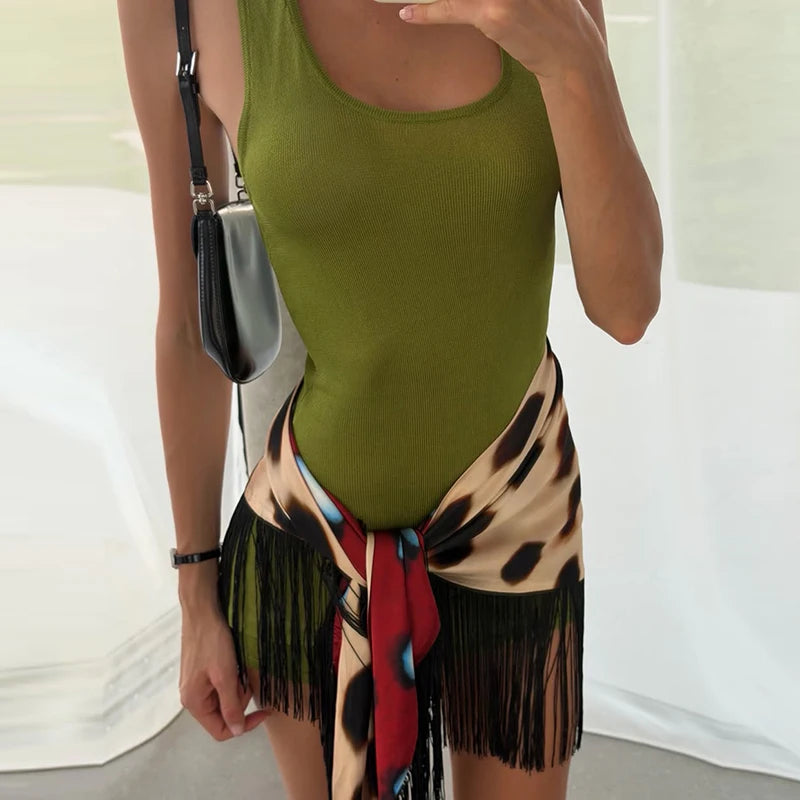 2026 Women Chic Vacation Outfits Fashion Leopard Print Sheer Chiffon Shirt Casual Turn-down Collar Mini Dress & Detachable Scarf