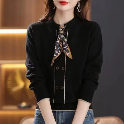 Korean Female Round Neck Pullover Knit 2025 Women Fashion Large Size 4XL Knitted Coat Autumn Ladies Tie Up Sweater Short Jacket