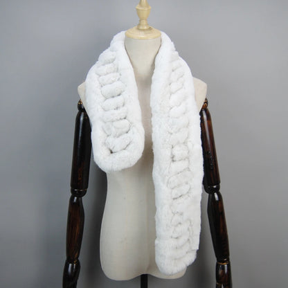 Winter Women Knitted Real Rex Rabbit Fur Scarf Natural Soft Long Style Rex Rabbit Fur Muffler Lady Warm 100% Genuine Fur Scarves