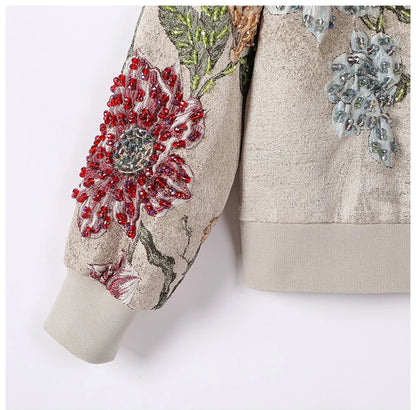 Luxury Beaded Embroidered Jacquard Bomber Jacket Women 2025 New Fashion Casual Chic Baseball Coat Elegant Versatile Outerwear