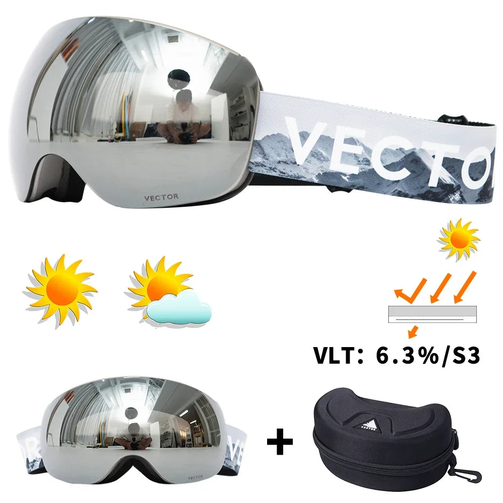 VECTOR OTG Ski Snowboard Goggles Women Men Skiing Eyewear UV 400 Snow Protection Glasses Adult Double Spherical Mirror Magnetic