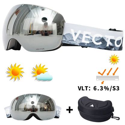 VECTOR OTG Ski Snowboard Goggles Women Men Skiing Eyewear UV 400 Snow Protection Glasses Adult Double Spherical Mirror Magnetic