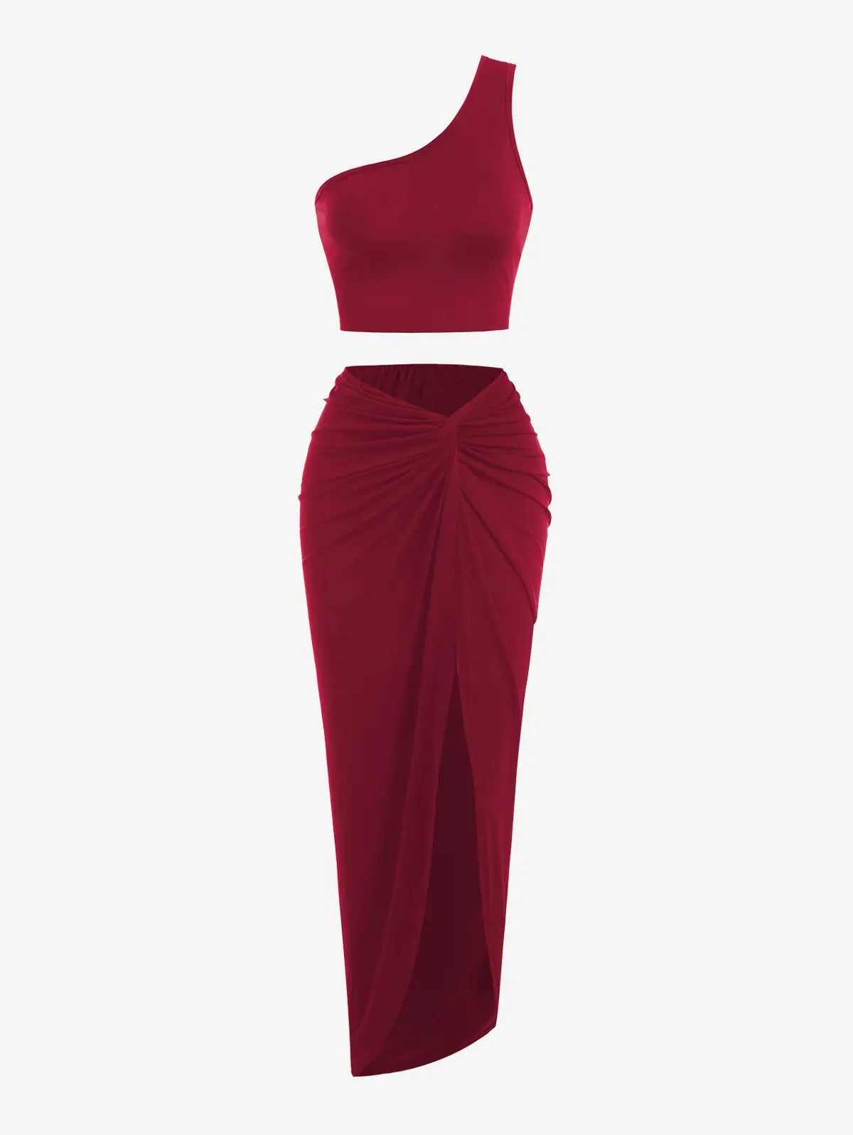 Spring and Autumn New Popular Women's Y2K Knit Off-Shoulder High Stretch Vest Top and Sexy Slit Half Skirt Set