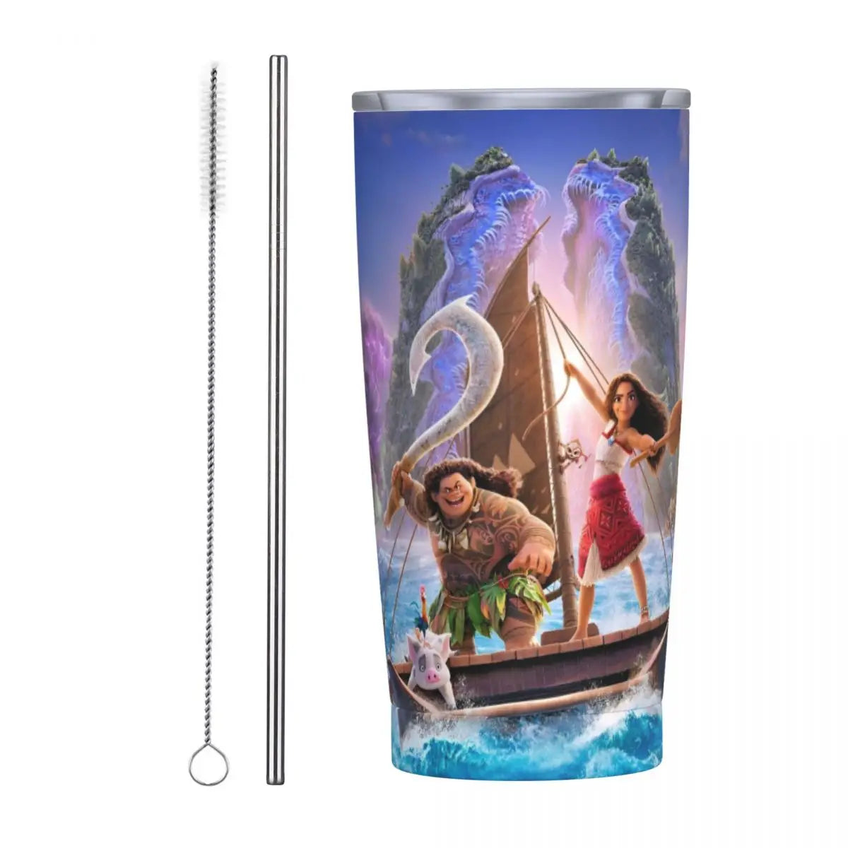 Moana and Pua Cartoon Movie Insulated Tumbler with Straws Stainless Steel Coffee Mugs Double Wall Car Bottle Cups 20oz