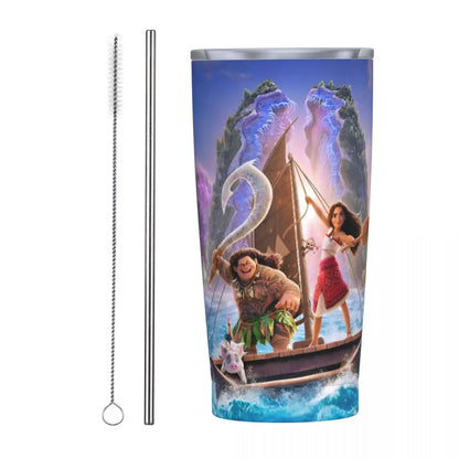 Moana and Pua Cartoon Movie Insulated Tumbler with Straws Stainless Steel Coffee Mugs Double Wall Car Bottle Cups 20oz