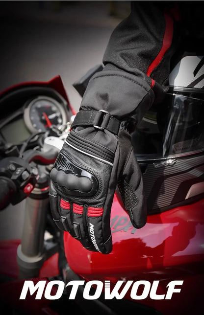 Motowolf Winter Motorcycle Riding Gloves Waterproof Leather Warm Riding Protection Gear for Motorcyclists gp Sports Accessories
