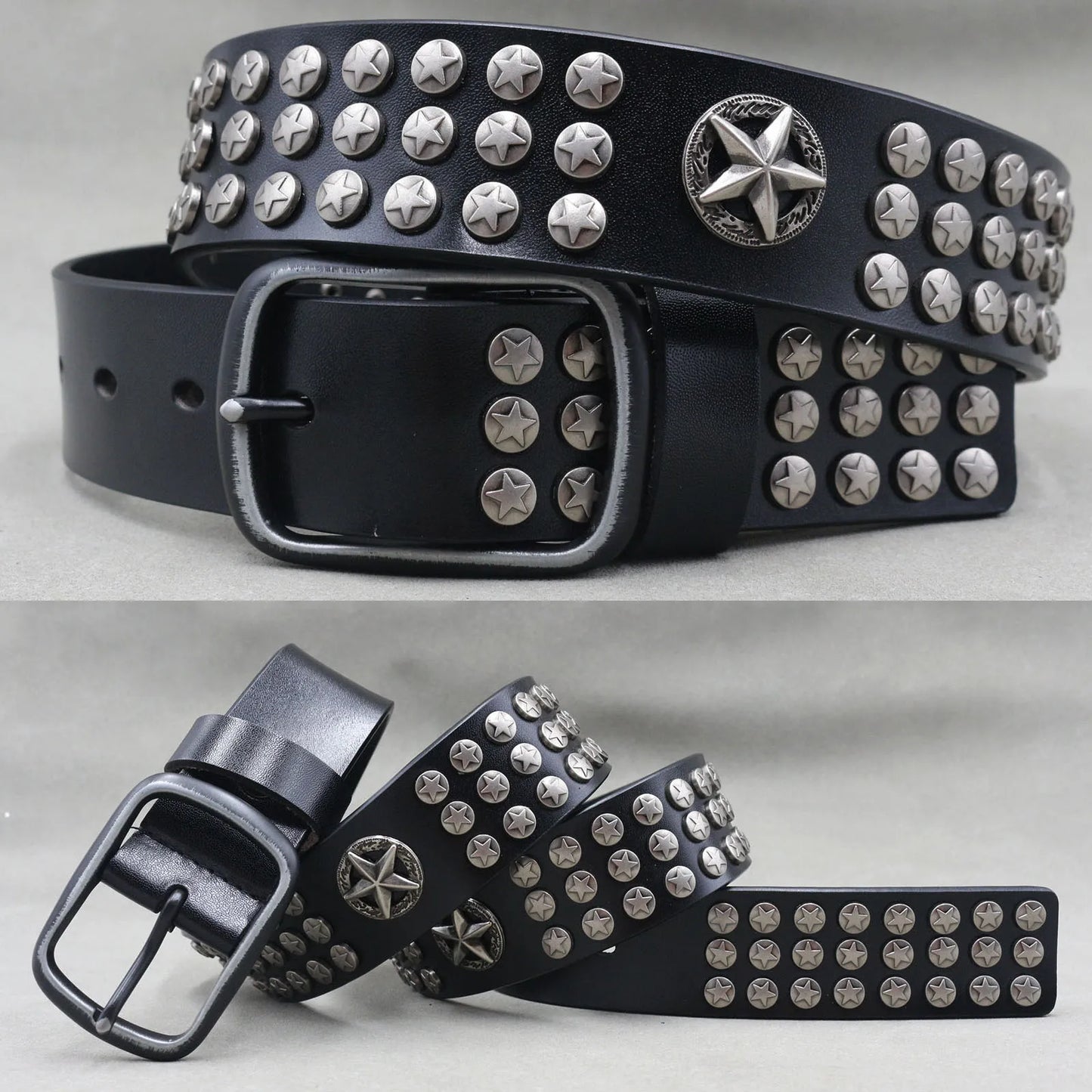 NEW Metal Rivet Cowboy Belt Genuine Leather Cowskin Men Belt Punk Rivet Jeans Belts For WOMEN Ceinture Homme Cinturones Hombre