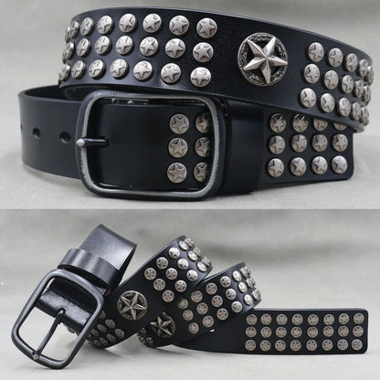 NEW Metal Rivet Cowboy Belt Genuine Leather Cowskin Men Belt Punk Rivet Jeans Belts For WOMEN Ceinture Homme Cinturones Hombre