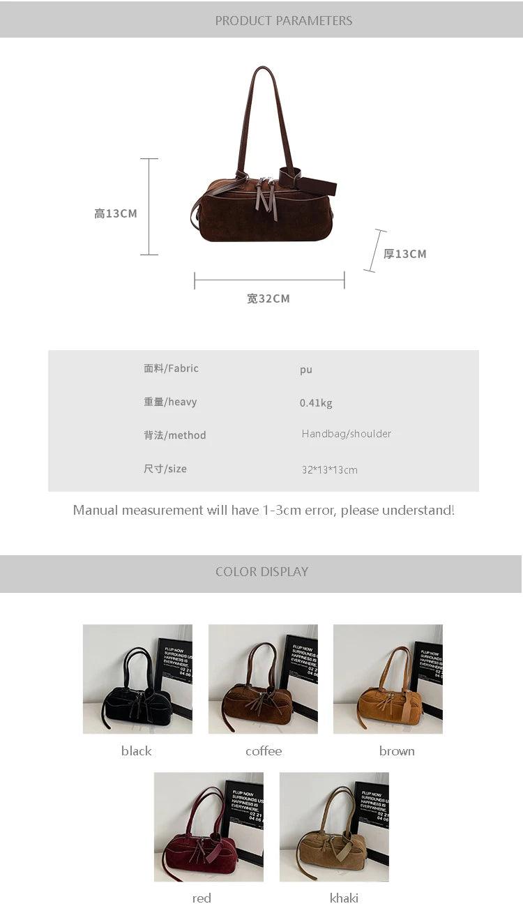 Retro Red Suede Wedding Shoulder Bag Luxury Designer Women Versatile Underarm Bags Elegant Female Large Capacity Handbags