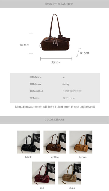 Retro Red Suede Wedding Shoulder Bag Luxury Designer Women Versatile Underarm Bags Elegant Female Large Capacity Handbags