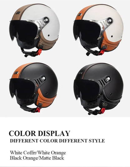 Brown Leather Original DOT ECE 3/4 Open Face Helmet MT Capacete Motorcycle Helmet JET Scooter Bike Half Helmets Cascos Para Moto