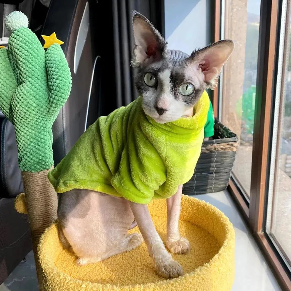 Soft Warm High Neck Fleece Pet Cat Hoodie Kitten Coat Sphynx Clothing without Hat for Cats Autumn Winter Pet Clothes Outfits