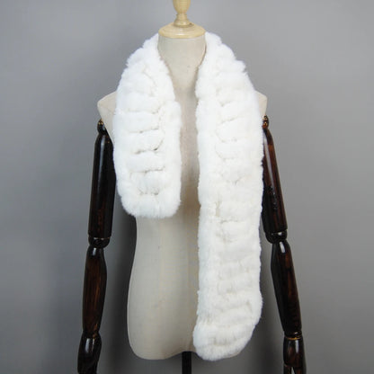 Winter Women Knitted Real Rex Rabbit Fur Scarf Natural Soft Long Style Rex Rabbit Fur Muffler Lady Warm 100% Genuine Fur Scarves