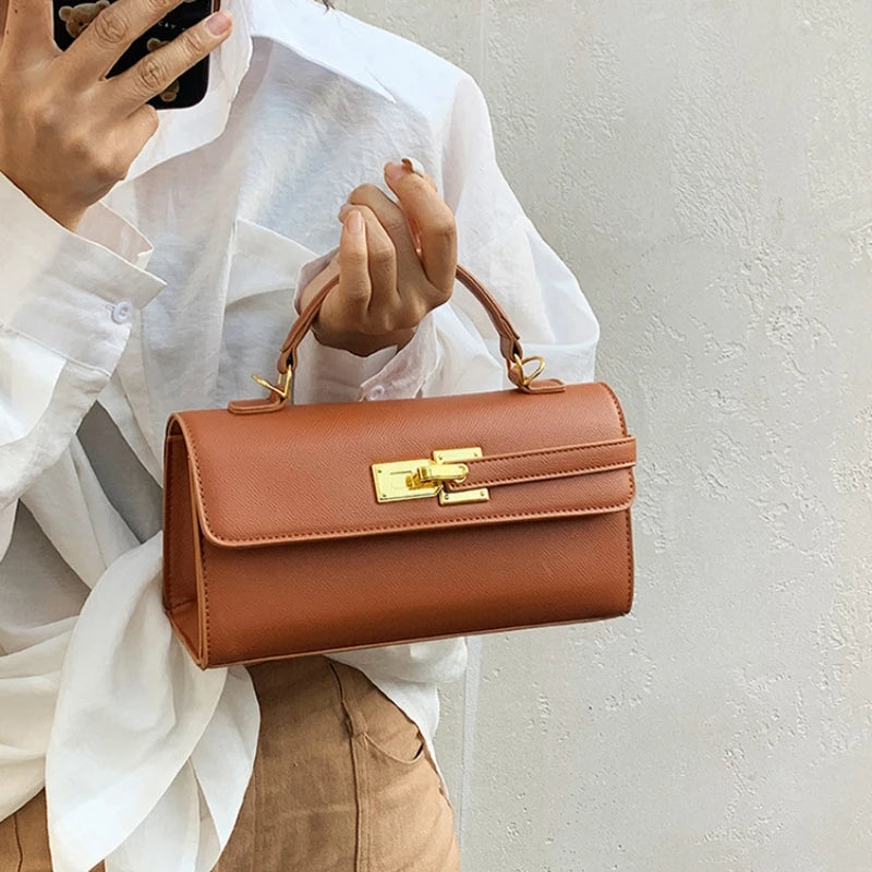 Women's Brand Luxury Lock Bag Retro Trendy Crossbody Bag Large Capacity Square Handbag Flip-top Commuter Bag Casual Shoulder Bag