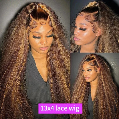 Highlight Curly Wig 13x4 Lace Front Wig Human Hair Wigs 13x4 Human Hair Deep Wave Lace Frontal Wig 4/27 Colored Wigs PrePlucked