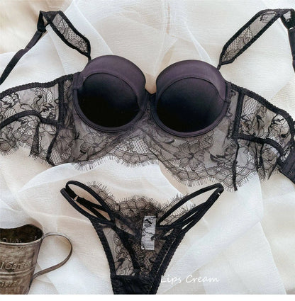 Women Lace Push Up Bra Wireless Thin Cotton Underwire Shaping Bras Anti Sagging Bralette 2 Piece Panty Set Sexy Lingerie S-XL