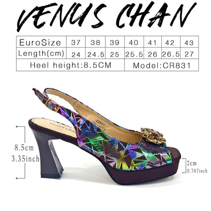 Venus Chan 2025 Elegant Peep-Toe Heels for Women - Perfect Italian Party Shoes & Bag Set with Sparkling Diamond Accents