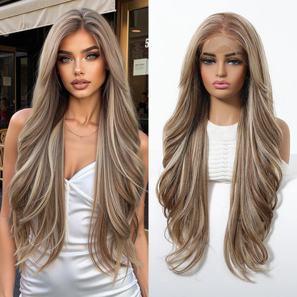 EASIHAIR Long Wavy HD Lace Front Synthetic Wigs for Women Natural Wave Blonde Wigs With Dark Roots 13*6 Lace Wigs Heat Resistant
