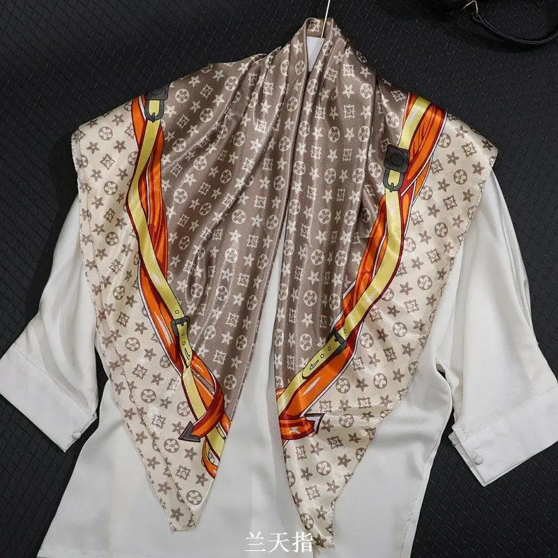 90*90CM Fashion Scarves for Women Shawl Print Silk Satin Hijab Scarf Female Bandana Luxury Brand square Shawls Scarfs For Ladies