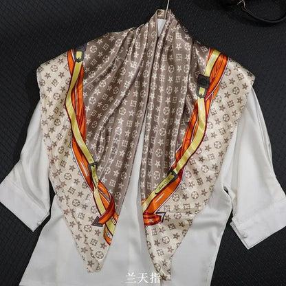 90*90CM Fashion Scarves for Women Shawl Print Silk Satin Hijab Scarf Female Bandana Luxury Brand square Shawls Scarfs For Ladies