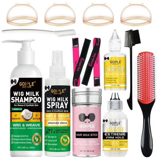 2 IN 1 Wig Shampoo Wig Care Solution Detangle Leave-in Conditioner Spray For Synthetic Lace Front Glue Remover Hair Wax Stick