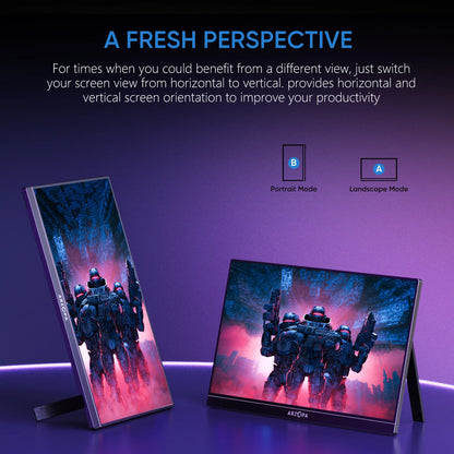 ARZOPA 16.1 inches Portable Gaming Monitor 144hz 100%sRGB 1080P FHD IPS Screen Second Screen for Switch,Xbox,PS5,Laptop,Mac,Z1FC
