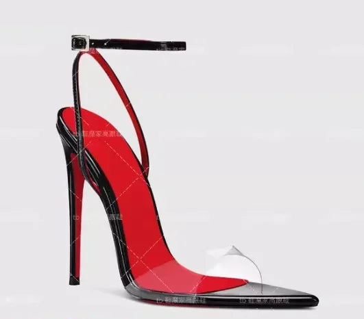 2025 new sexy high-heeled shoes with pointed toes exposed, straight buckle strap, thin heel sandals, women's fashion shoes