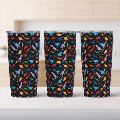 Stainless Steel Tumbler Dinosaur Silhouette Mugs Cup With Straws Animal Beach Cold Drink Water Bottle Insulated Thermal Mug