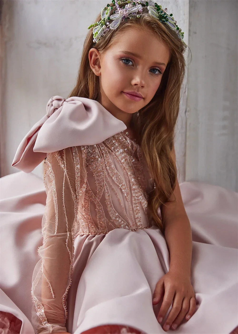 Lovely White Satin Flower Girl Dress for Wedding Dresses Little Princess Bow Kids Birthday Party Evening Customise Gowns