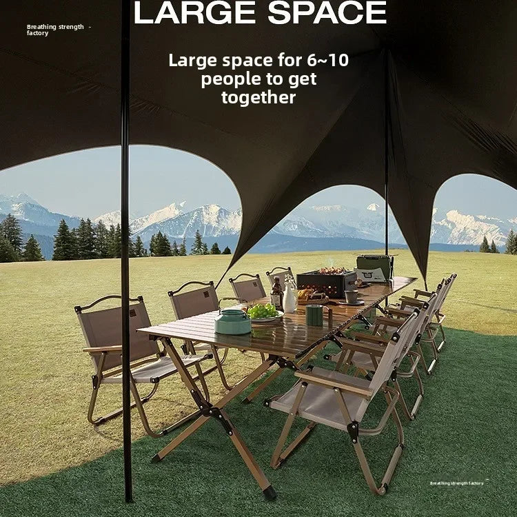 Outdoor camping blackout hexagonal canopy tent instant pop-up sunshade with table and chairs easy to set up for lazy campers
