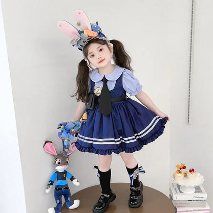 Girl Cosplay Judy Hopps Police Officer Dress Ear Sheriff Hat Bunny Costume Kids Dress Up Halloween Rabbit Disguise Dress Outfits