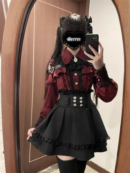 Gothic Women's Clothing Shirt Long Sleeve Lolita Blouse Japanese Bow Tie Sweet Cute Tops Design Streetwear Y2k Retro Blouse New