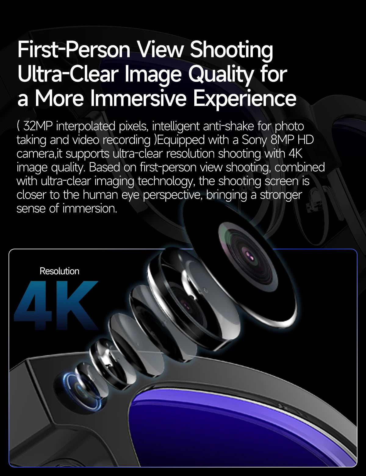 New 4k HD 800W Camera Smart Glasses Men 100+Language Translation 1080P shoot Video WIFI Transmission Music Player Call Glasses