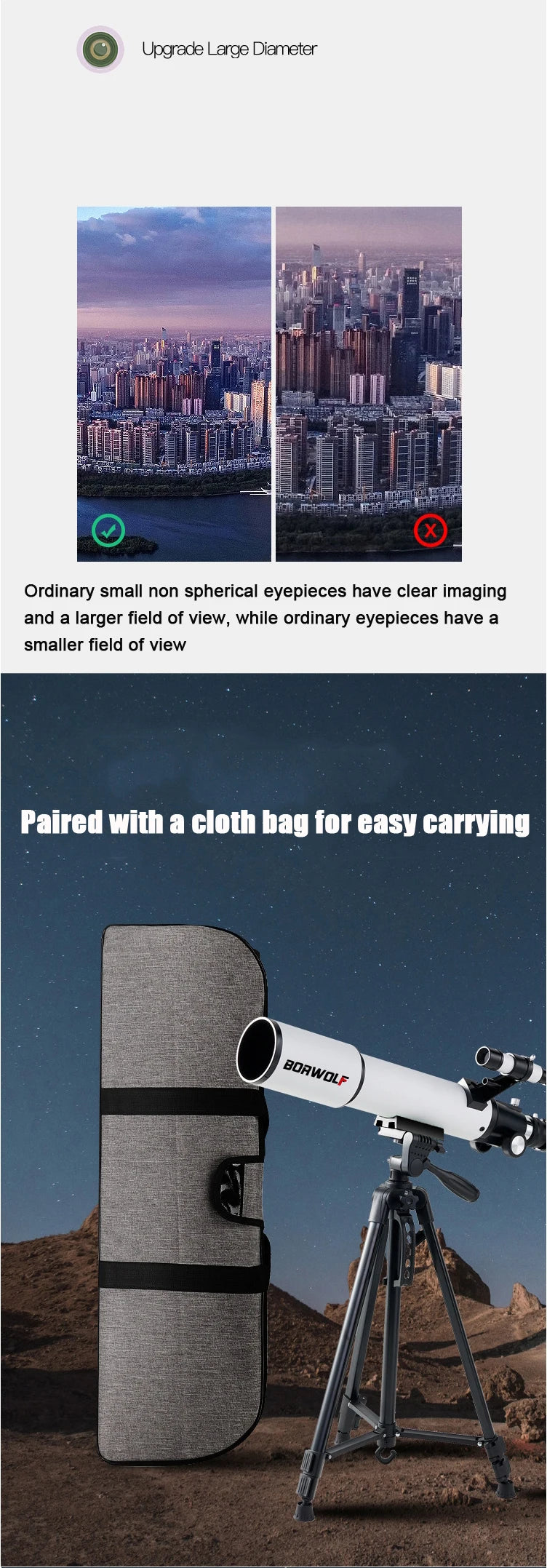 BORWOLF 70500 Professional Astronomical Telescope for Space Monocular  70MM Lens Powerful Night Vision for Star and Moon