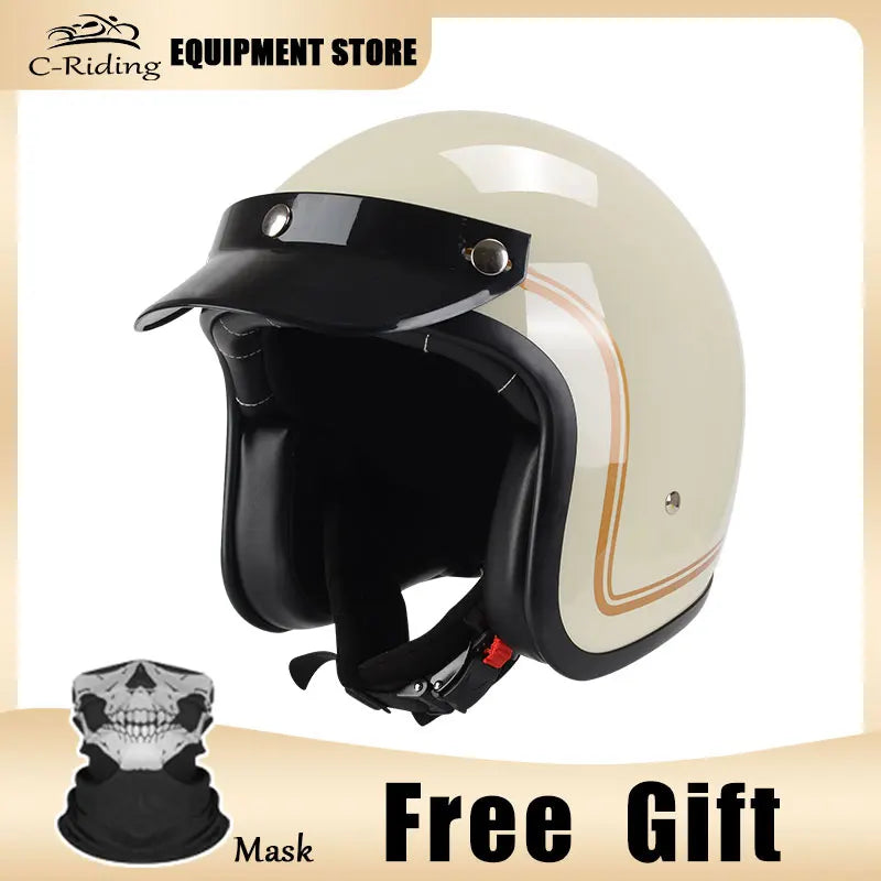 Hot Sale Open Face Helmet Retro 3/4 Jet Motorcycle Helmets Men ABS Shell Safty Cap German Style Four Seasons DOT Approved