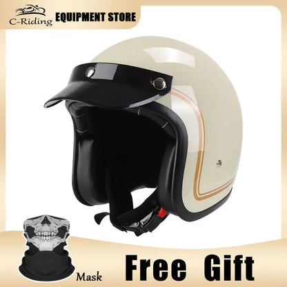 Hot Sale Open Face Helmet Retro 3/4 Jet Motorcycle Helmets Men ABS Shell Safty Cap German Style Four Seasons DOT Approved
