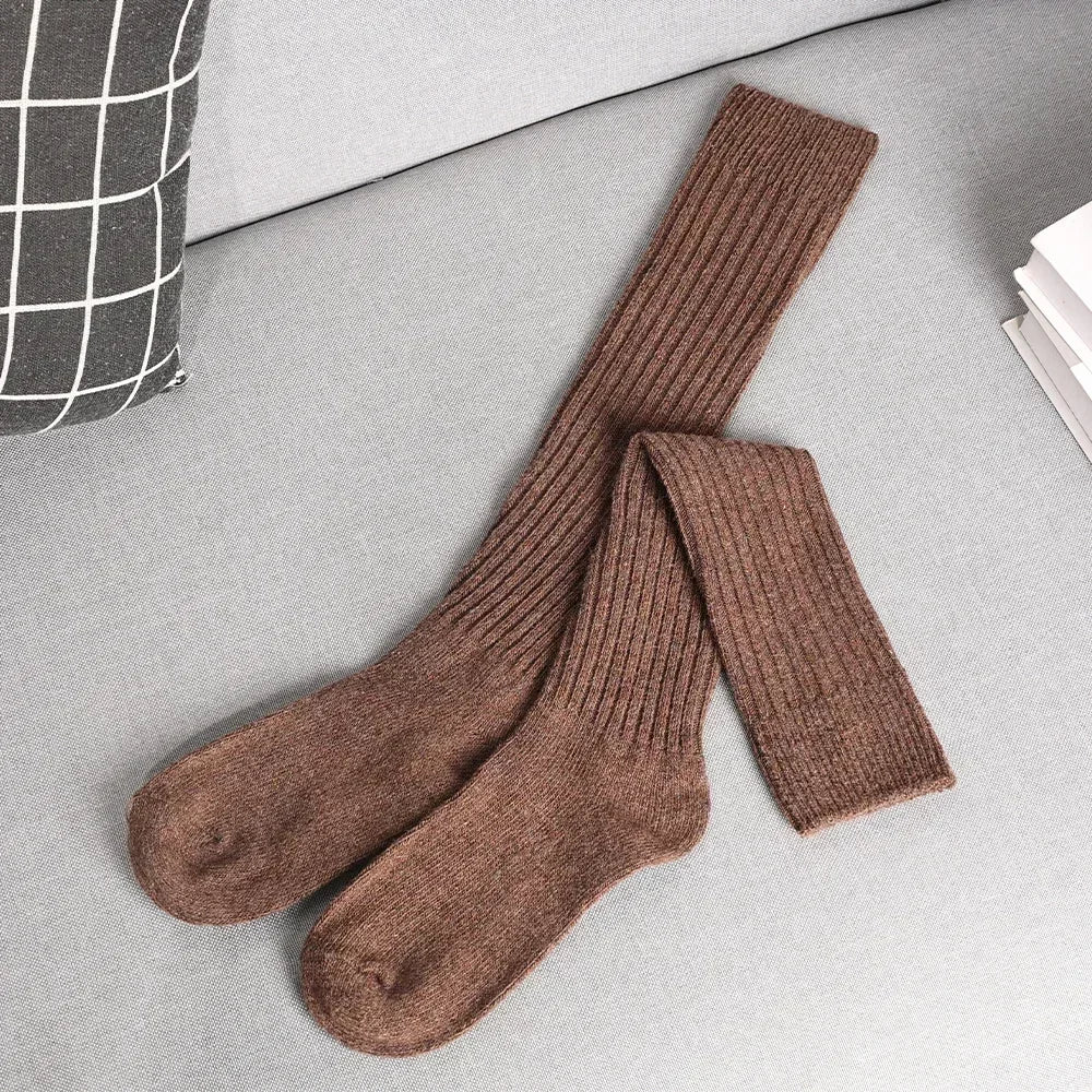 Soft Wool Long Socks Women Autumn Winter Cashmere Solid Knitted Stocking Skinny Casual Knee High Fluffy Warm Thicken Girls Socks